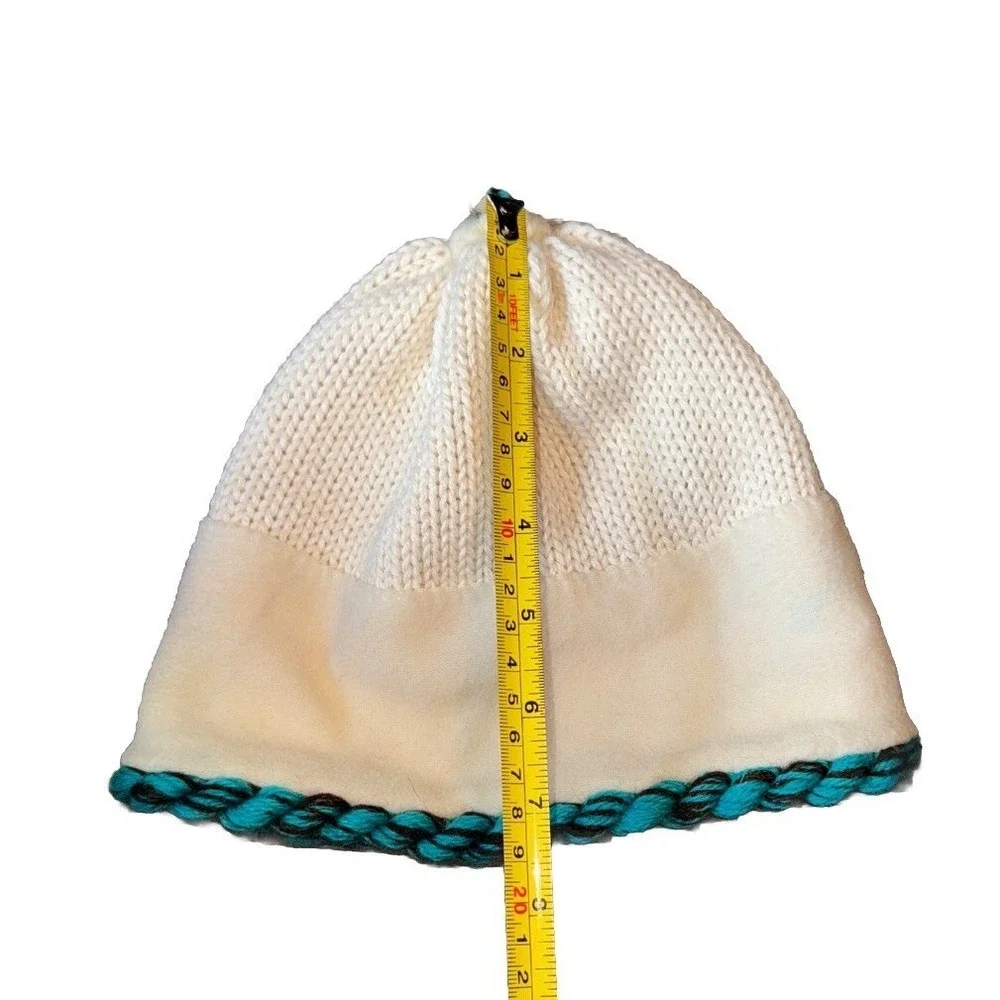 Dohm Icebox Beanie Hat Alpaca Tassel Dragonfly Ivory Teal Winter Lined USA OS